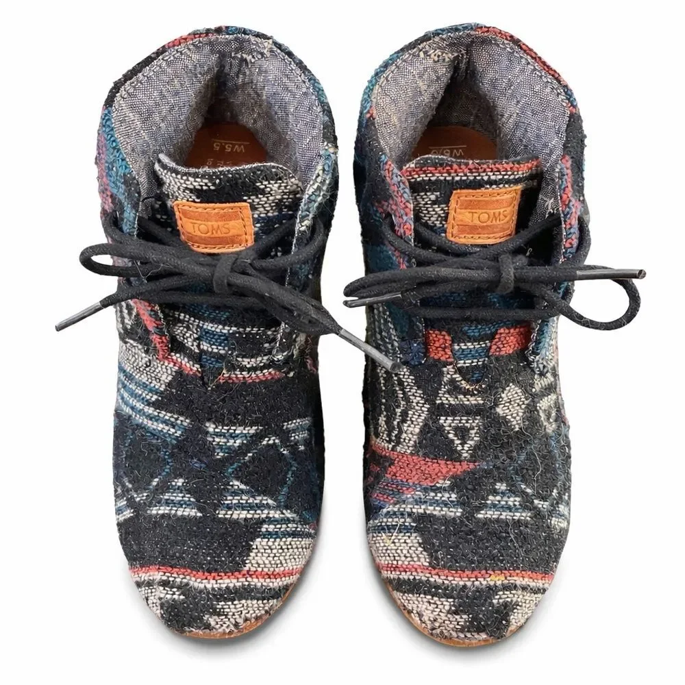 TOMS Women’s Tribal Woven Wedge Booties Lace-Up Size 5.5